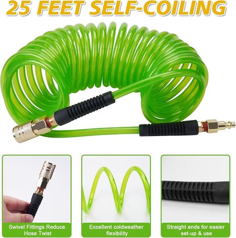 Air Compressor Hose 1/4 in x 25 ft PU Air Hose Kit with 1/4" Industrial Air Fittings and Bend Restrictors, Blue in Saudi Arabia