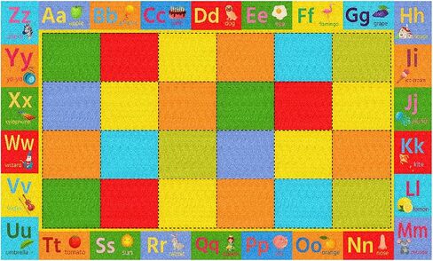 سجادة Coume Kids Classroom مقاس 13 × 7.5 قدم أرقام الأبجدية ABC وكلمات الحيوانات سجادة التعلم التعليمية متعة اللعب منطقة اللعب سجادة سجادة كبيرة مع دعم غير قابل للانزلاق للأطفال الصغار سجادة التعلم في الفصول الدراسية in Saudi Arabia