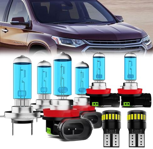 مصابيح المصابيح الأمامية متوافقة مع Chevy Traverse 2013-2018 ، H7 High Beam + H11 Combo Low Beam Halogen Light ، Super Bright 6000k White ، Slop and Play ، Pack of 4 in Kuwait