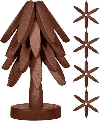 Wooden Cup Coaster Set，Tree Shape Trivet Set,Tree Coasters- 4 Wooden Trivets + 1 Stand stored for hot Dish/Pot/Bowl/teapot/hot Pot Set (Brown) in Saudi Arabia