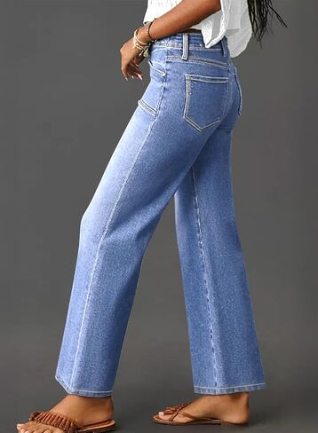 Astylish Womens Wide Leg Jeans High Waisted Stretchy Buttoned Cropped Denim Pants Trendy 2024 with Pocket in Kuwait
