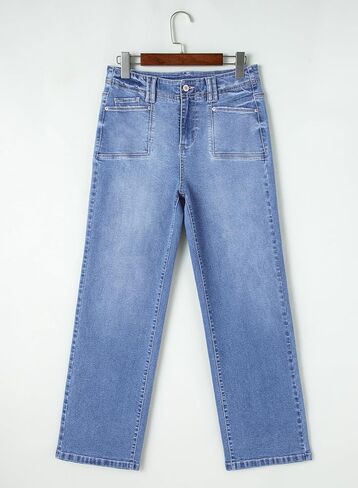 Astylish Womens Wide Leg Jeans High Waisted Stretchy Buttoned Cropped Denim Pants Trendy 2024 with Pocket in Kuwait