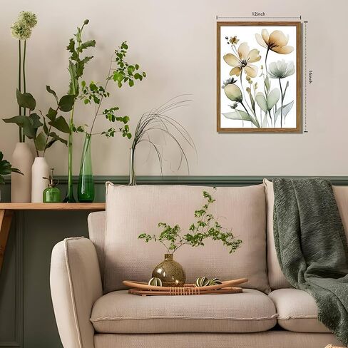 Wood Framed Sage Green Botanical Wall Art مجموعة من 3 ، لوحات ديكور جدران بويو ، ملصقات زهرة الحد الأدنى ، صور لغرفة نوم غرفة المعيشة ديكور المنزل 12x16 بوصة in Kuwait