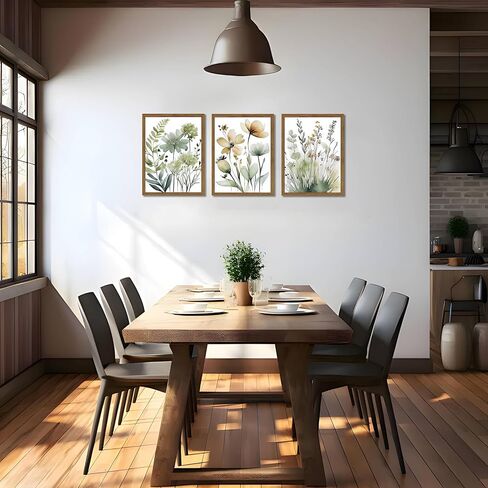 Wood Framed Sage Green Botanical Wall Art مجموعة من 3 ، لوحات ديكور جدران بويو ، ملصقات زهرة الحد الأدنى ، صور لغرفة نوم غرفة المعيشة ديكور المنزل 12x16 بوصة in Kuwait