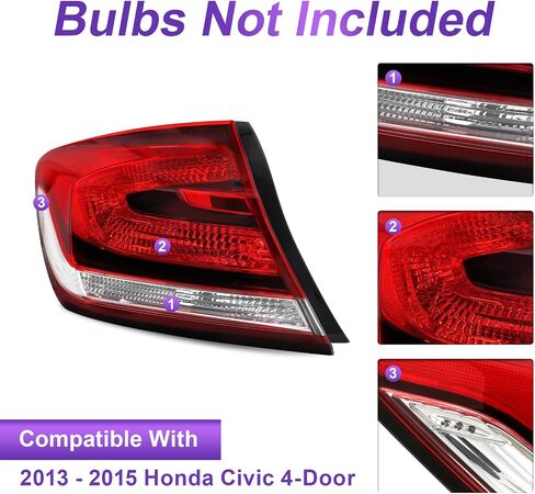 Outer Tail Light Assembly Fit For 2013-2015 Honda Civic 13 14 15 Civic Rear Brake Tail Lamp Taillight Replacement Passenger Side（Only Fit For 4 Door） in Saudi Arabia