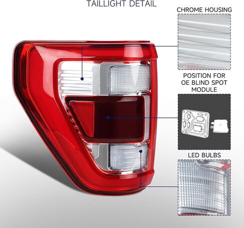 LED Chrome Tail Light Compatible with Ford F150 2021 2022 2023 King Ranch Lariat Limited Platinum Taillights W/Blind Spot Right Passenger Side, Replace OEM: ML3Z13404D in Saudi Arabia