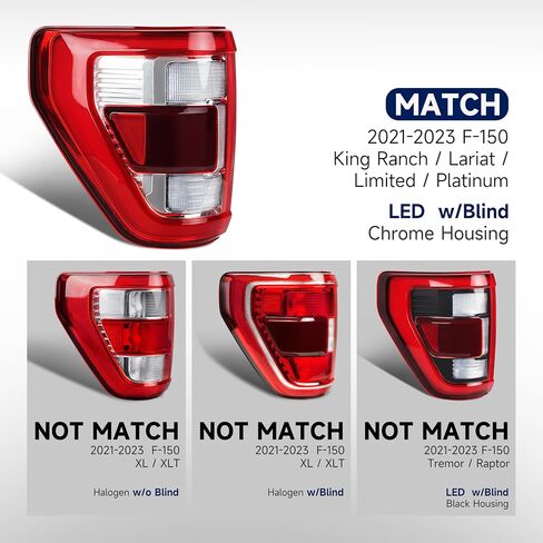 LED Chrome Tail Light Compatible with Ford F150 2021 2022 2023 King Ranch Lariat Limited Platinum Taillights W/Blind Spot Right Passenger Side, Replace OEM: ML3Z13404D in Saudi Arabia