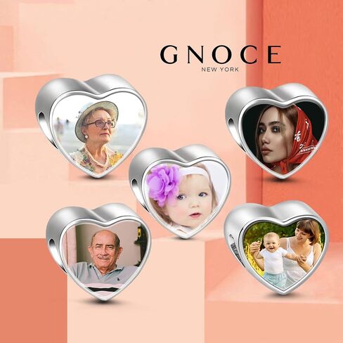 GNOCE Custom Photo Charms for Bracelet 925 Sterling Silver Heart Shaped Personalized Charms Family Memorial for Women in Saudi Arabia