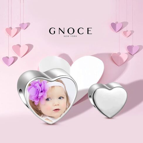GNOCE Custom Photo Charms for Bracelet 925 Sterling Silver Heart Shaped Personalized Charms Family Memorial for Women in Saudi Arabia