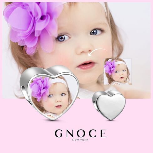 GNOCE Custom Photo Charms for Bracelet 925 Sterling Silver Heart Shaped Personalized Charms Family Memorial for Women in Saudi Arabia