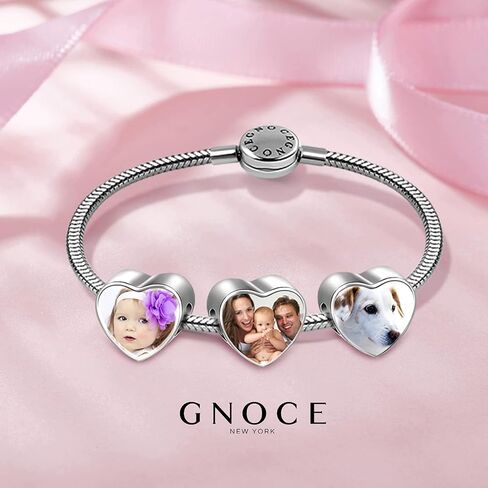 GNOCE Custom Photo Charms for Bracelet 925 Sterling Silver Heart Shaped Personalized Charms Family Memorial for Women in Saudi Arabia