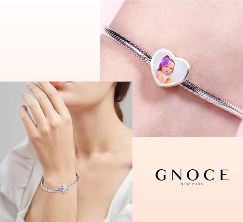 GNOCE Custom Photo Charms for Bracelet 925 Sterling Silver Heart Shaped Personalized Charms Family Memorial for Women in Saudi Arabia