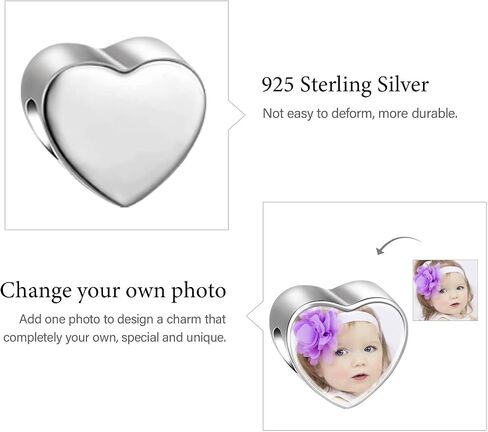 GNOCE Custom Photo Charms for Bracelet 925 Sterling Silver Heart Shaped Personalized Charms Family Memorial for Women in Saudi Arabia