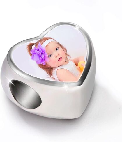 GNOCE Custom Photo Charms for Bracelet 925 Sterling Silver Heart Shaped Personalized Charms Family Memorial for Women in Saudi Arabia