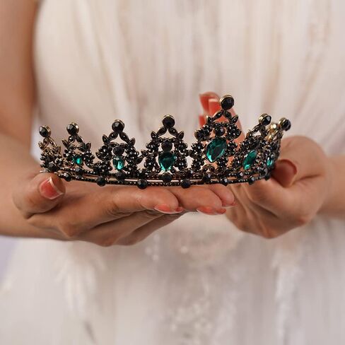 Jwicos Tiaras و Crowns for Women Crystal Queen Crown Black Baroque Vintage Tiara لحفلة عيد ميلاد أزياء الهالوين in Saudi Arabia