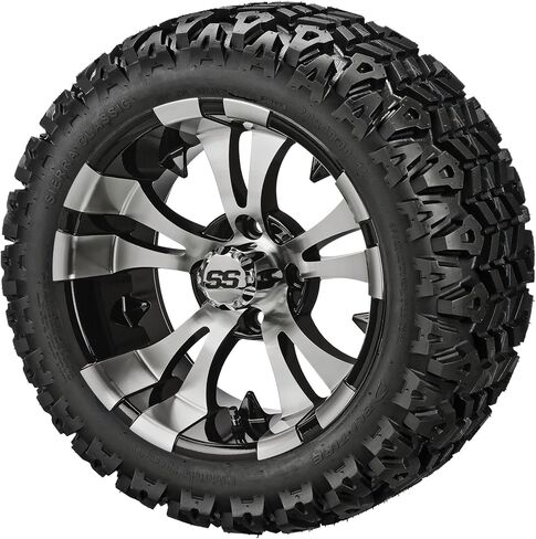 RM Cart - 12" Warlock Black/Machined on 20x10-12 Sierra Sport Tires (Set of 4), Fits Club Car & EZGo carts, Golf Cart Tires and Wheels Combo, Can be Used on Lawn Mowers and ATV's in Kuwait