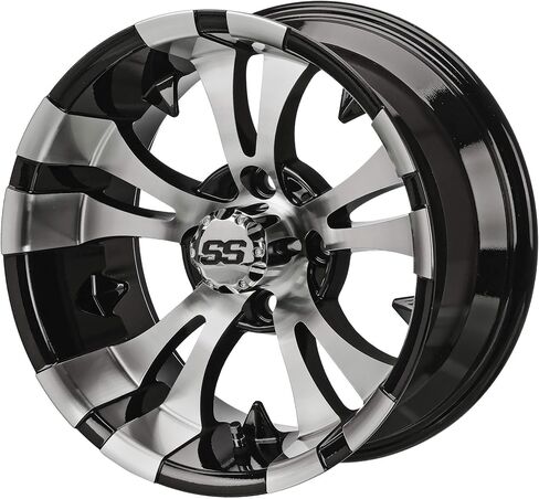 RM Cart - 12" Warlock Black/Machined on 20x10-12 Sierra Sport Tires (Set of 4), Fits Club Car & EZGo carts, Golf Cart Tires and Wheels Combo, Can be Used on Lawn Mowers and ATV's in Kuwait