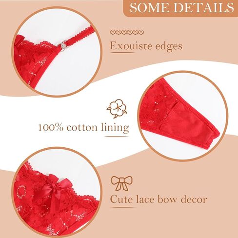 4 Pack G-String Thongs for Women Sexy Lace Low Waist Thongs Breathable T-back Panties in Saudi Arabia