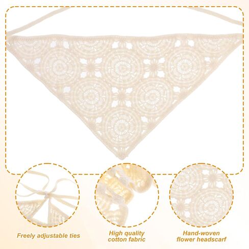 Crochet Bandana, Triangle Head Scarf Hair Bandana for Women, Cute Floral Knitted Lace Crochet Knitted Headband Vintage Hair Accessory for Styling, Festivals Holidays Christmas Decor (White) in Saudi Arabia