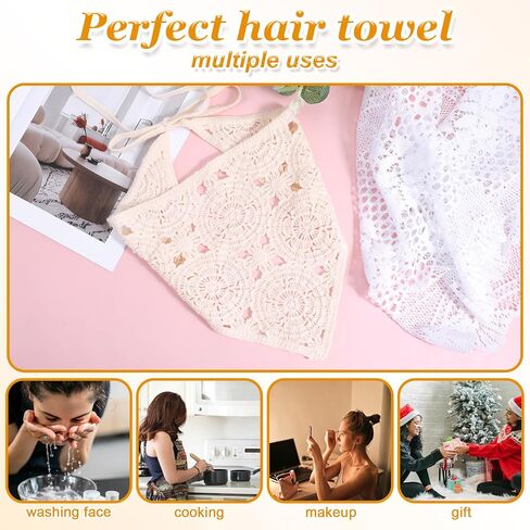 Crochet Bandana, Triangle Head Scarf Hair Bandana for Women, Cute Floral Knitted Lace Crochet Knitted Headband Vintage Hair Accessory for Styling, Festivals Holidays Christmas Decor (White) in Saudi Arabia