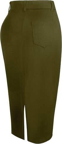 Houmous Women's Cotton Cotton Skirt Skirt Stretch Office Midi Midi أسفل ركبة حلقات الحزام in Kuwait