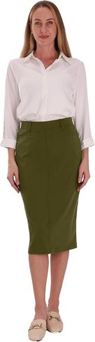 Houmous Women's Cotton Cotton Skirt Skirt Stretch Office Midi Midi أسفل ركبة حلقات الحزام in Kuwait