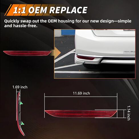 Rear Bumper Reflector Compatible with Hon-da Accord 2016-2017, [DOT] [IP67 Waterproof] Red LED Rear Bumper Reflector, Replace OEM #33505T2AA11, 33555T2AA11, 1 Pair, Red Lens in Saudi Arabia