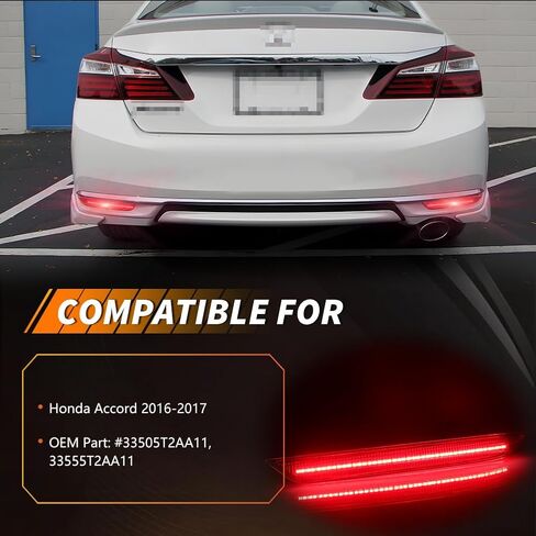 Rear Bumper Reflector Compatible with Hon-da Accord 2016-2017, [DOT] [IP67 Waterproof] Red LED Rear Bumper Reflector, Replace OEM #33505T2AA11, 33555T2AA11, 1 Pair, Red Lens in Saudi Arabia