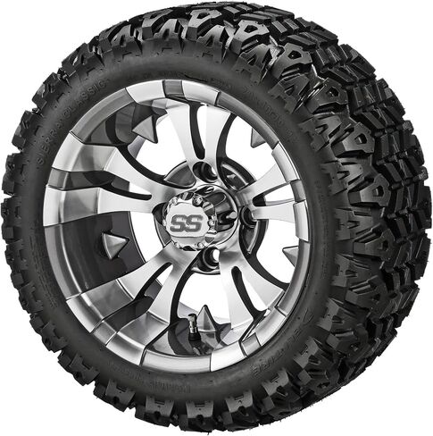 RM Cart - 12" Warlock Black/Machined on 20x10-12 Sierra Sport Tires (Set of 4), Fits Club Car & EZGo carts, Golf Cart Tires and Wheels Combo, Can be Used on Lawn Mowers and ATV's in Saudi Arabia