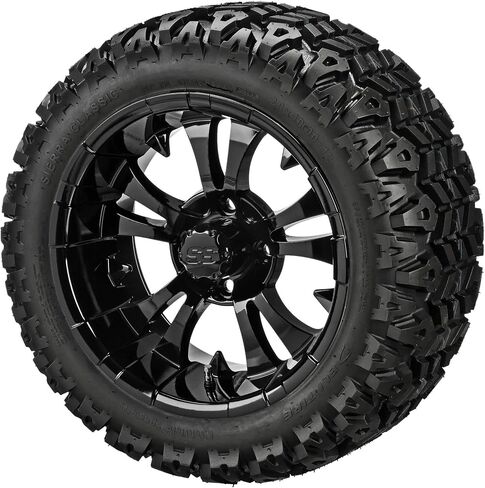 RM Cart - 12" Warlock Black/Machined on 20x10-12 Sierra Sport Tires (Set of 4), Fits Club Car & EZGo carts, Golf Cart Tires and Wheels Combo, Can be Used on Lawn Mowers and ATV's in Saudi Arabia