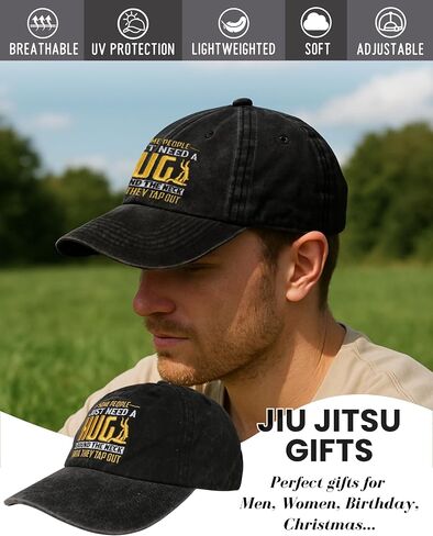 InnoBeta Jiu Jitsu Gifts Cap for Men - Adjustable Vintage Washed Cotton Embroidered Hat - Gift for Brazilian Coach Player Kids Boys - Dark Grey in Saudi Arabia