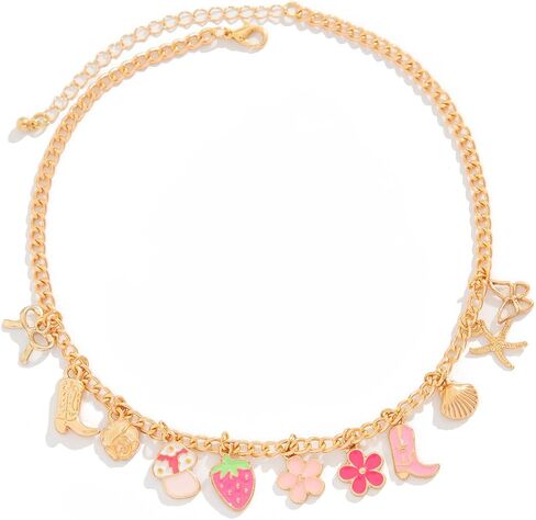 Gold Charm Necklace for Women Dainty Initial Charm Choker Necklaces Flower Starfish Bowknot Pendant Paperclip Chain Necklace in Saudi Arabia