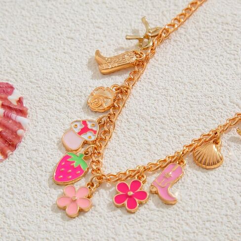 Gold Charm Necklace for Women Dainty Initial Charm Choker Necklaces Flower Starfish Bowknot Pendant Paperclip Chain Necklace in Saudi Arabia