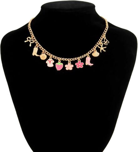 Gold Charm Necklace for Women Dainty Initial Charm Choker Necklaces Flower Starfish Bowknot Pendant Paperclip Chain Necklace in Saudi Arabia