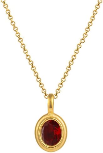 OIDIMS Vintage Red Gemstone Pendant Necklace For Women Statement Stainless Steel Elegant Trendy Ellipse Crystal Adjustable Link Choker Chain Necklaces Boho Birthday Wedding Anniversary Fashion Gift in Saudi Arabia