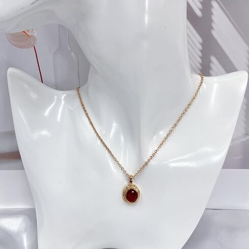 OIDIMS Vintage Red Gemstone Pendant Necklace For Women Statement Stainless Steel Elegant Trendy Ellipse Crystal Adjustable Link Choker Chain Necklaces Boho Birthday Wedding Anniversary Fashion Gift in Saudi Arabia