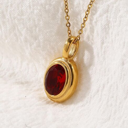 OIDIMS Vintage Red Gemstone Pendant Necklace For Women Statement Stainless Steel Elegant Trendy Ellipse Crystal Adjustable Link Choker Chain Necklaces Boho Birthday Wedding Anniversary Fashion Gift in Saudi Arabia