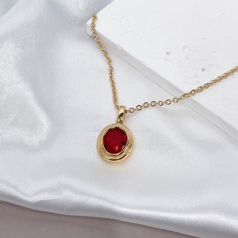 OIDIMS Vintage Red Gemstone Pendant Necklace For Women Statement Stainless Steel Elegant Trendy Ellipse Crystal Adjustable Link Choker Chain Necklaces Boho Birthday Wedding Anniversary Fashion Gift in Saudi Arabia