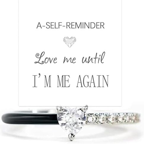 Love Me Until I'M Me Again Black Heart-Cut Half Enamel Ring, S925 Sterling Silver Heart Rings Self-Love Ring Gift, Heart Rings Birthday Gifts for Women, Daughter, Wife, Friends in Kuwait