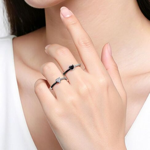Love Me Until I'M Me Again Black Heart-Cut Half Enamel Ring, S925 Sterling Silver Heart Rings Self-Love Ring Gift, Heart Rings Birthday Gifts for Women, Daughter, Wife, Friends in Kuwait