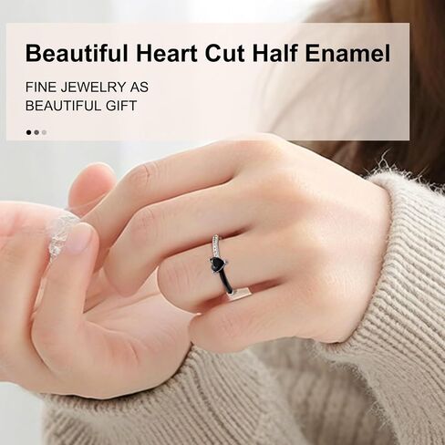 Love Me Until I'M Me Again Black Heart-Cut Half Enamel Ring, S925 Sterling Silver Heart Rings Self-Love Ring Gift, Heart Rings Birthday Gifts for Women, Daughter, Wife, Friends in Kuwait