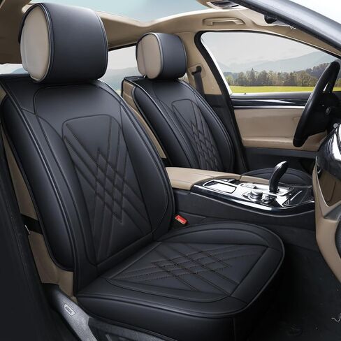 Leather Car Seat Cover Waterproof Breathable, Universal Front Double Set Black-Red in Saudi Arabia