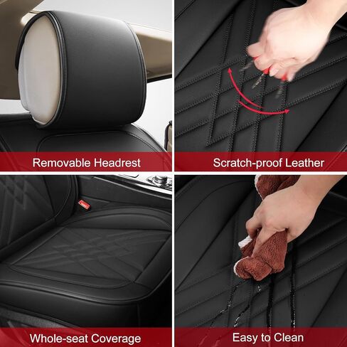 Leather Car Seat Cover Waterproof Breathable, Universal Front Double Set Black-Red in Saudi Arabia