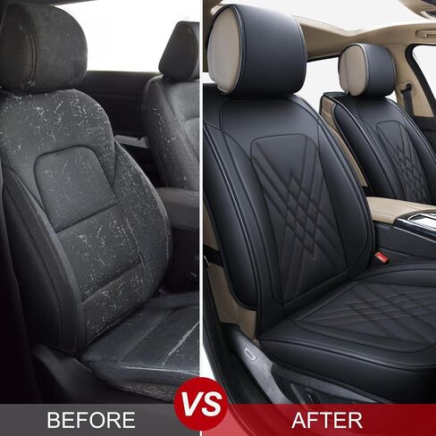 Leather Car Seat Cover Waterproof Breathable, Universal Front Double Set Black-Red in Saudi Arabia