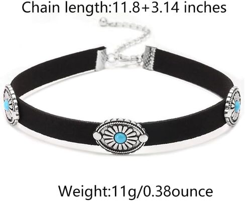 Western Necklace for Women Boho Turquoise Choker Necklace Vintage Black Leather Choker Necklace Country Concert Outfits Jewelry Accessories in Saudi Arabia