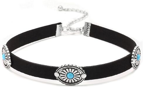 Western Necklace for Women Boho Turquoise Choker Necklace Vintage Black Leather Choker Necklace Country Concert Outfits Jewelry Accessories in Saudi Arabia