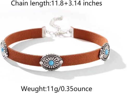 Western Necklace for Women Boho Turquoise Choker Necklace Vintage Black Leather Choker Necklace Country Concert Outfits Jewelry Accessories in Saudi Arabia