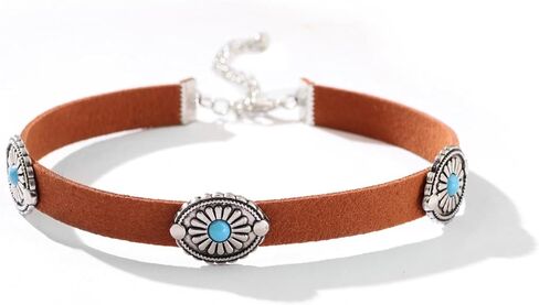 Western Necklace for Women Boho Turquoise Choker Necklace Vintage Black Leather Choker Necklace Country Concert Outfits Jewelry Accessories in Saudi Arabia