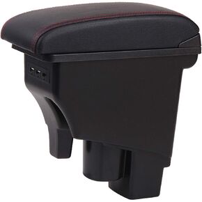 YJYWZH Armrest Box for Honda Fit Jazz 2002-2008 Car Arm Rest Seat Center Storage Box Consoles Double Layer with 3 USB Ports (Black with Black Thread) in Saudi Arabia