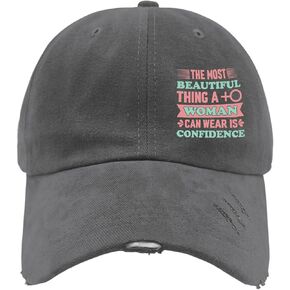 The Most Beautiful Thing A Woman Can Wear is Confide Nce Women's Day Hats for Mens Washed Distressed Baseball Caps Fashion Washed Running Hat Fitted Dark Grey in Saudi Arabia